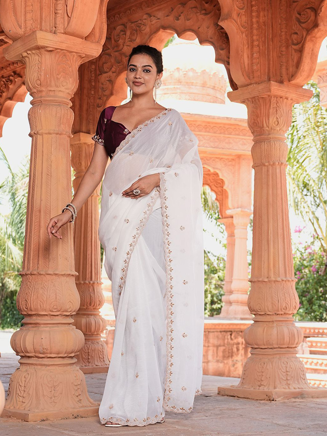 GHAN SALS Ethnic Motifs Embroidered Chanderi Saree