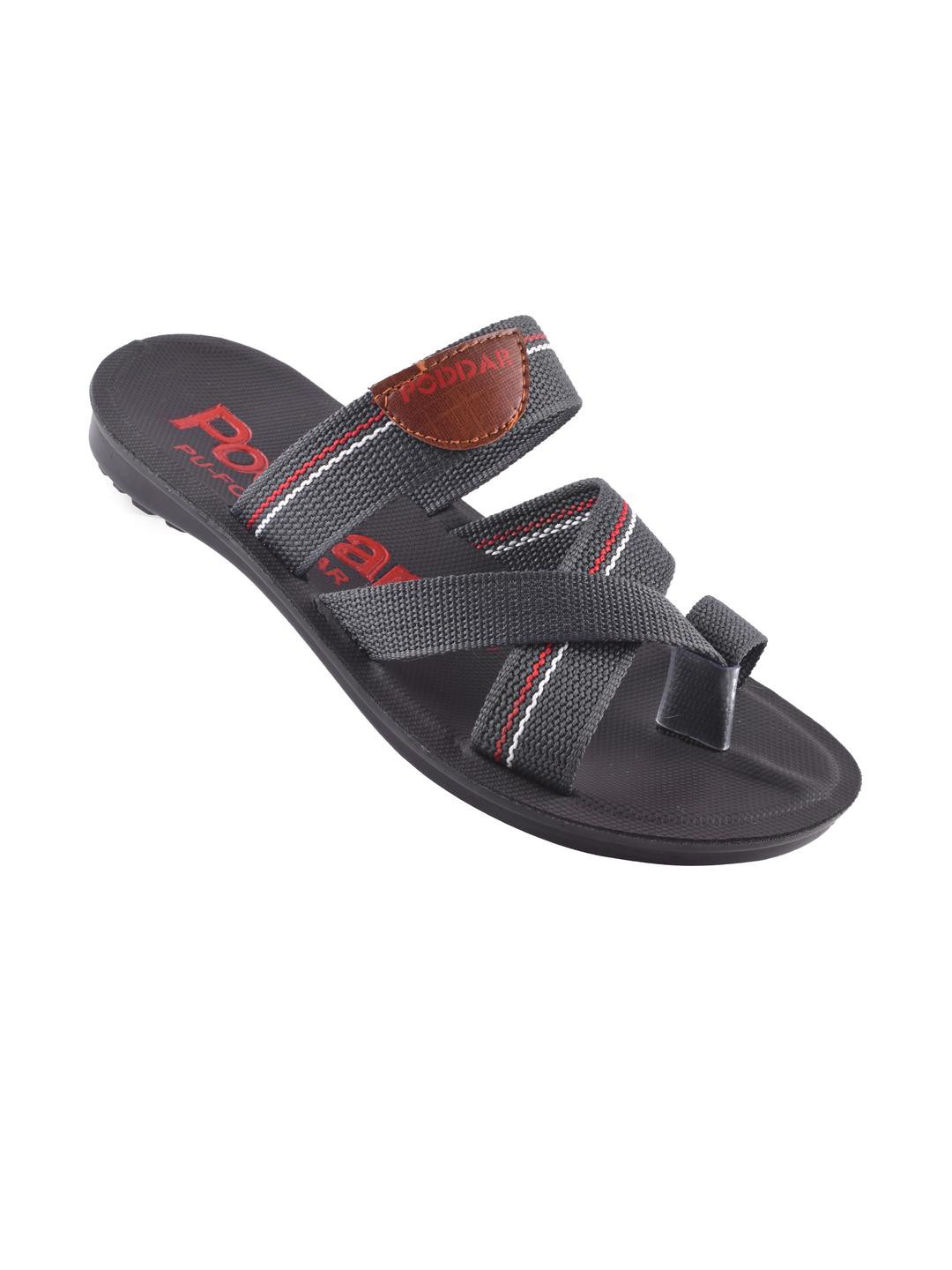 Poddar Men Black & Grey Printed One Toe Slip-On PU Flats