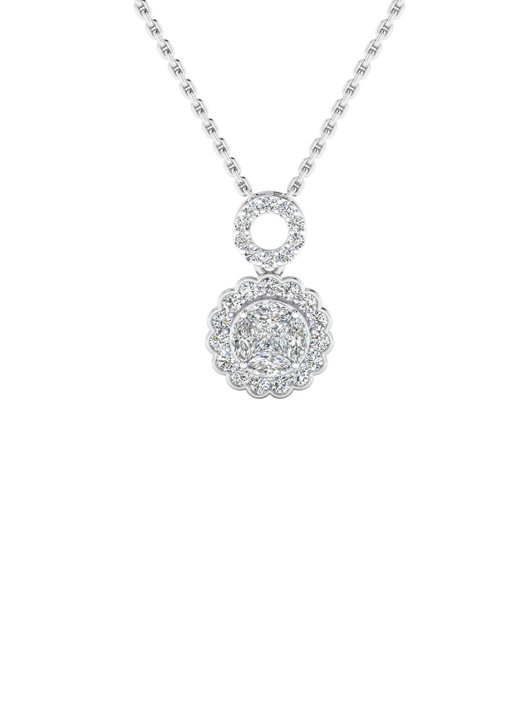 SHINE ETERNAL 14K White Gold Lab Grown Diamond Radiant Halo Pendant-1.65g