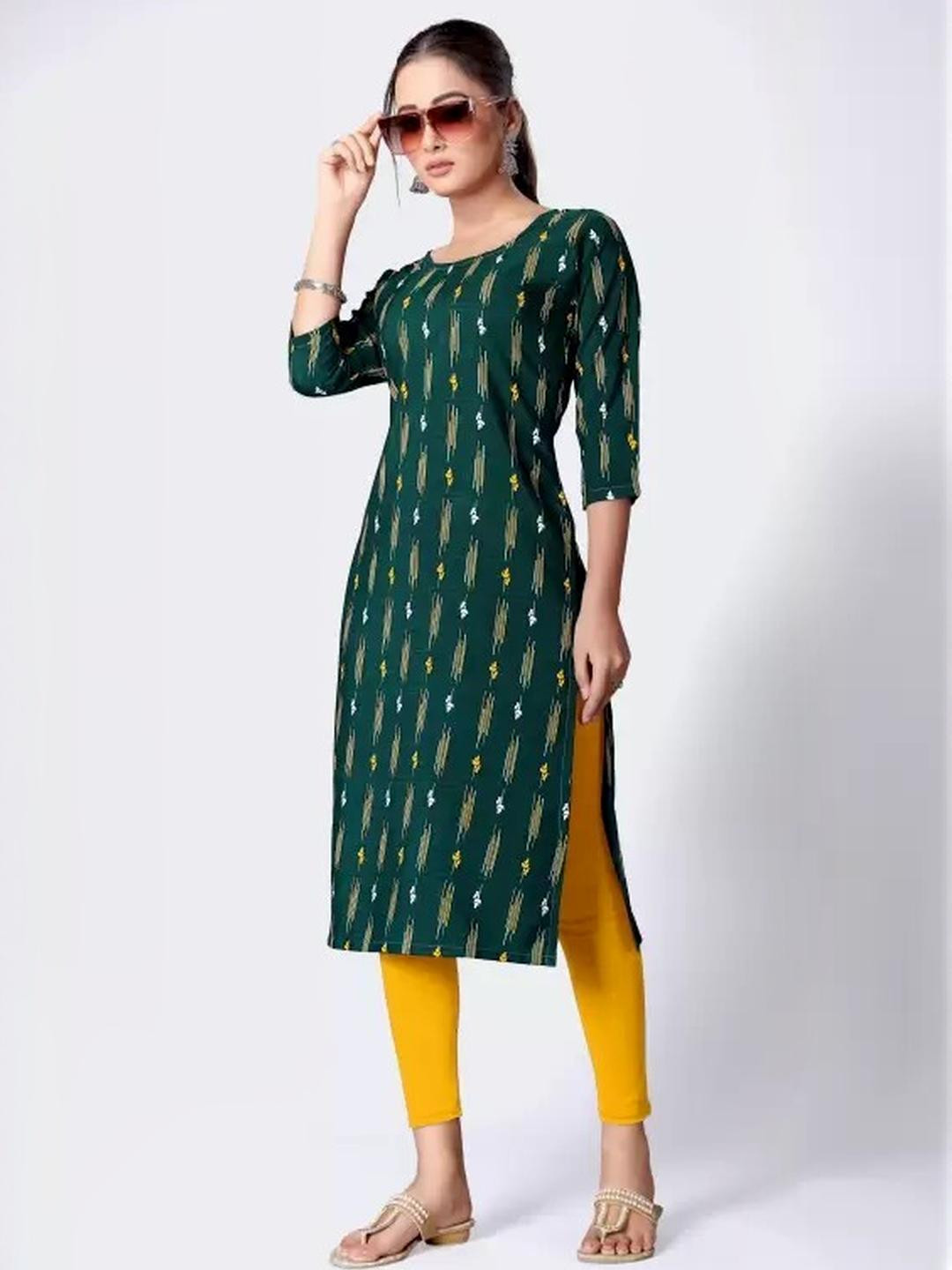KANUDA Women Green Crepe Straight Kurtas