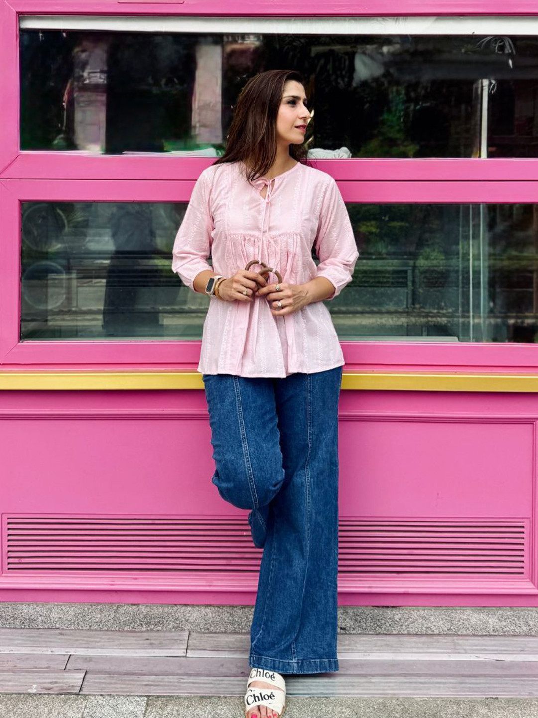 Minimul Women Floral Embroidered Cotton Top