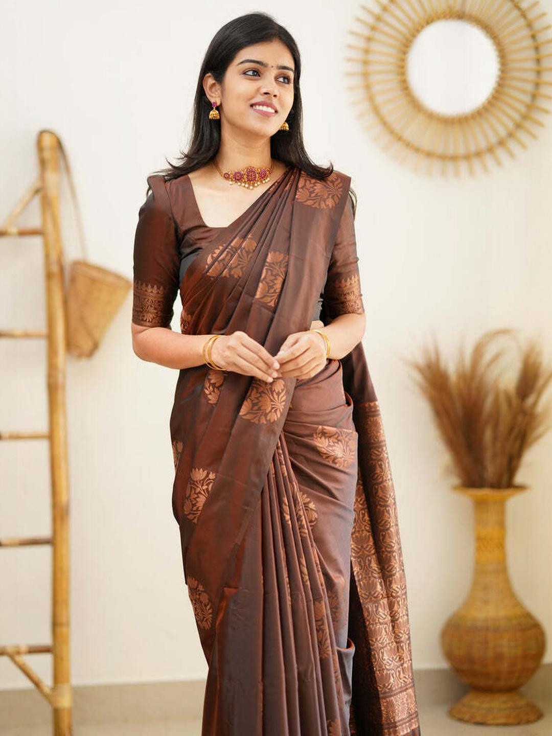 KSALIYA Brown Silk Blend  Sarees