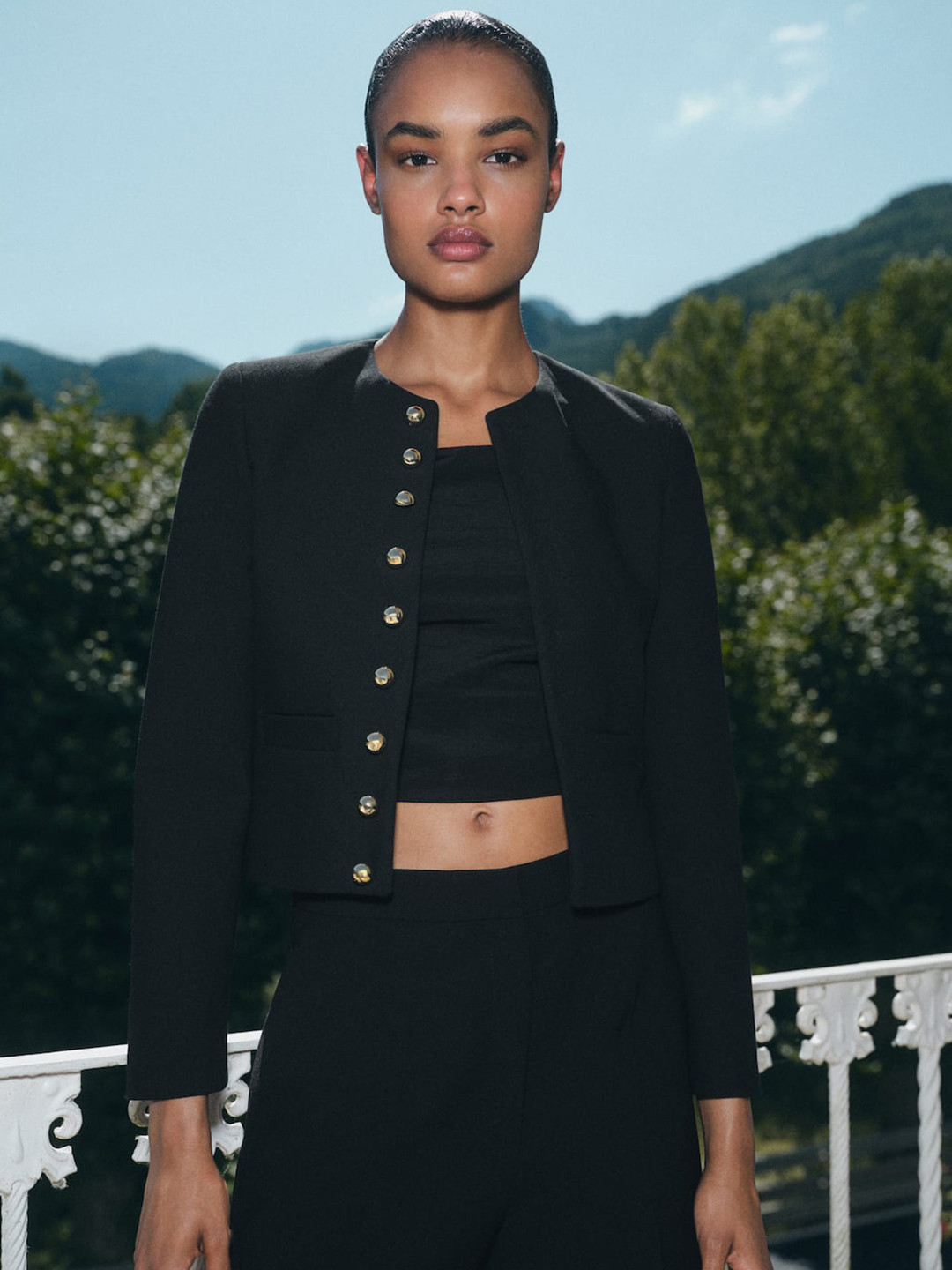 MANGO Buttoned Cropped Tailored Jacket