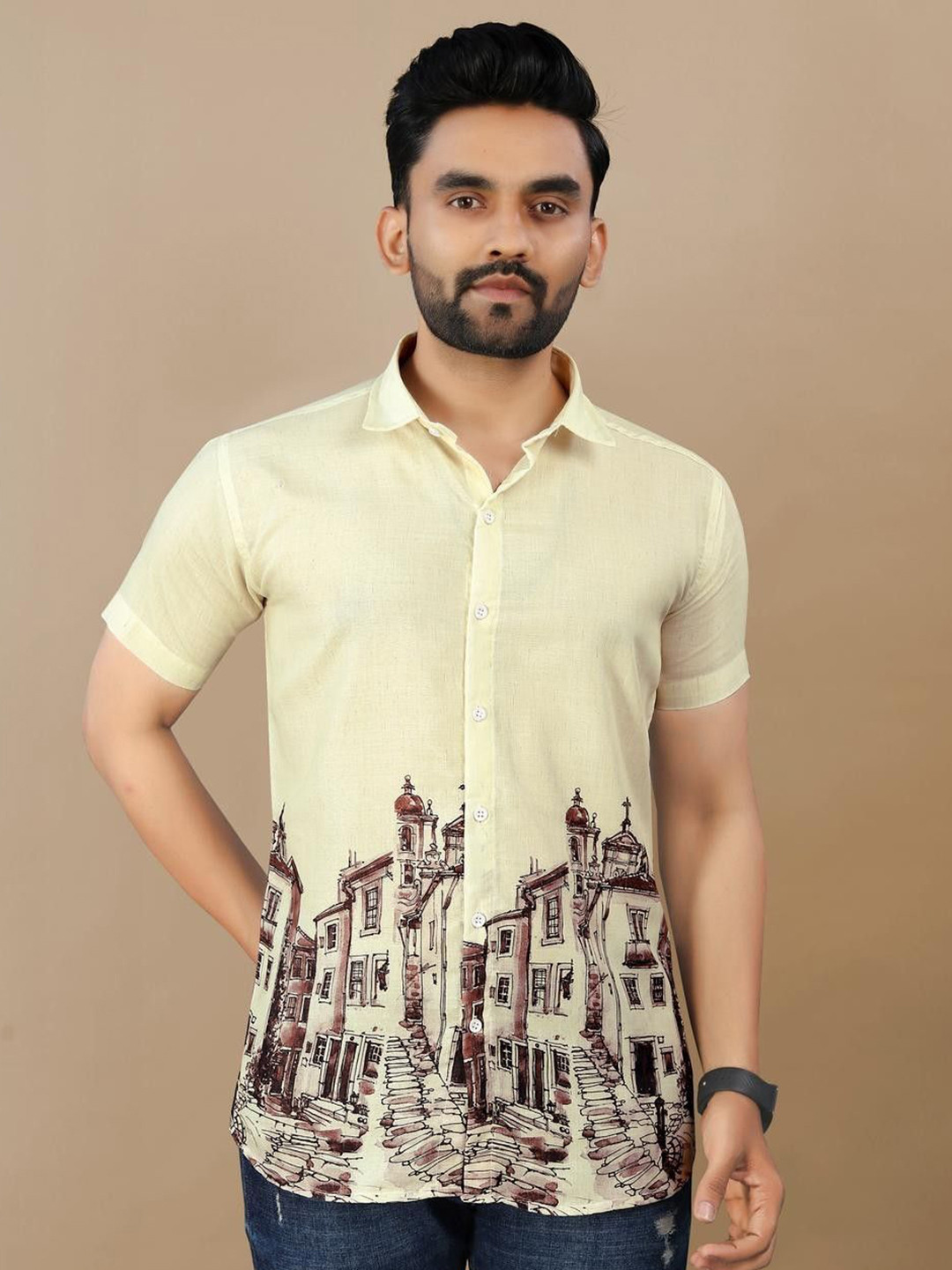 Moksha Trends VL-Ship Smart Graphic Printed Cutaway Collar Cotton Shirt