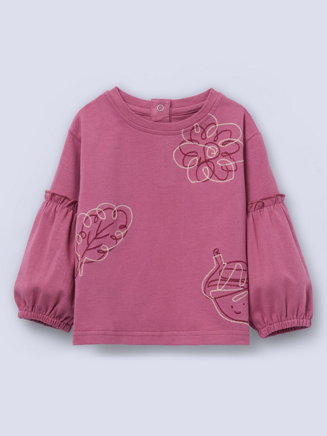Ed-a-Mamma Infant Girls Embroidered Round Neck Drop-Shoulder Sleeves Regular Fit T-shirt
