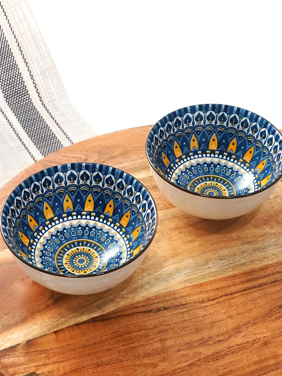 Femora White & Blue 2 Pieces Dishwasher And Microwave Safe Serving Bowls