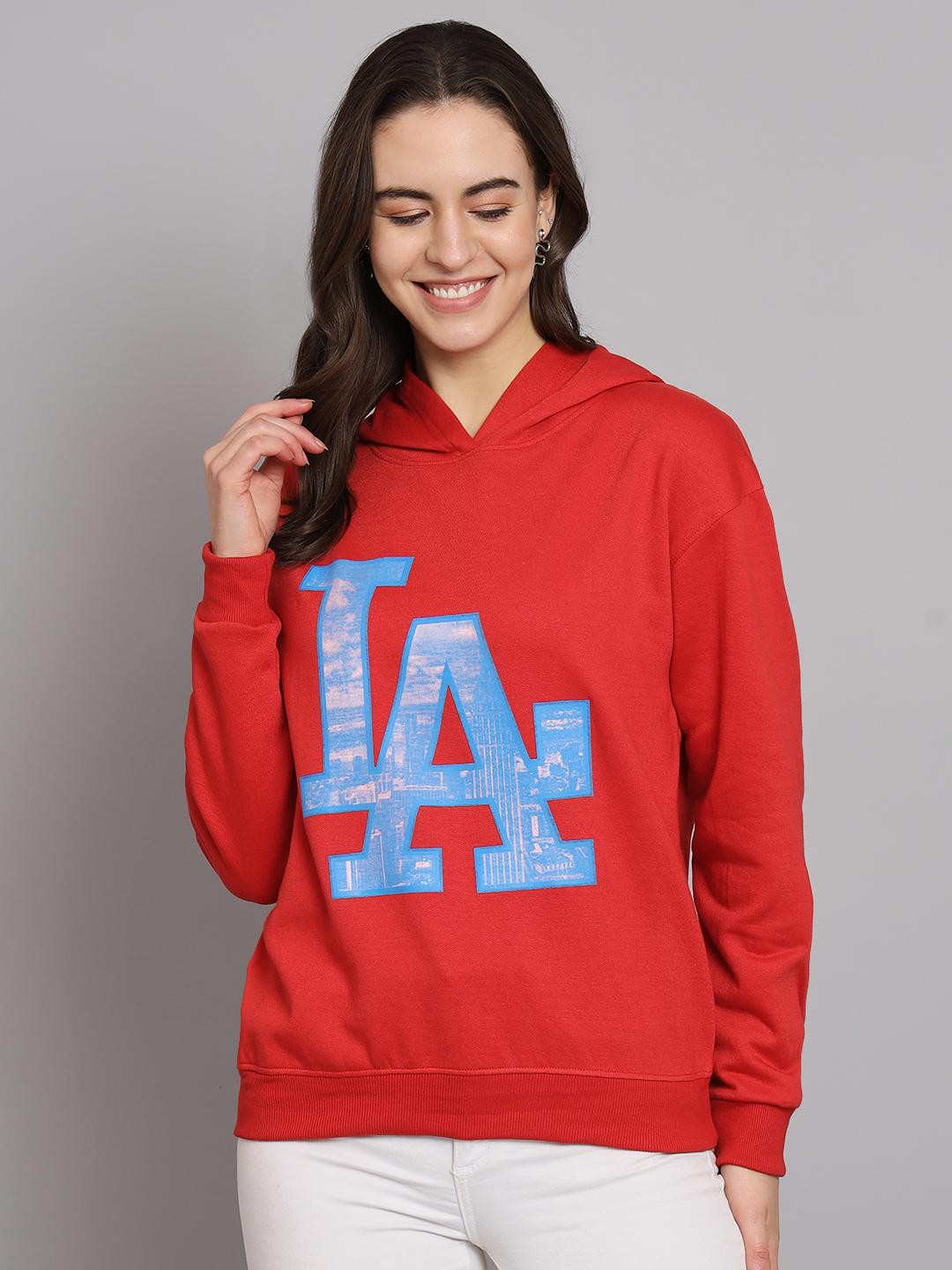 CORSICA Women Maroon Hooded Printed Long Sleeves Sweatshirt