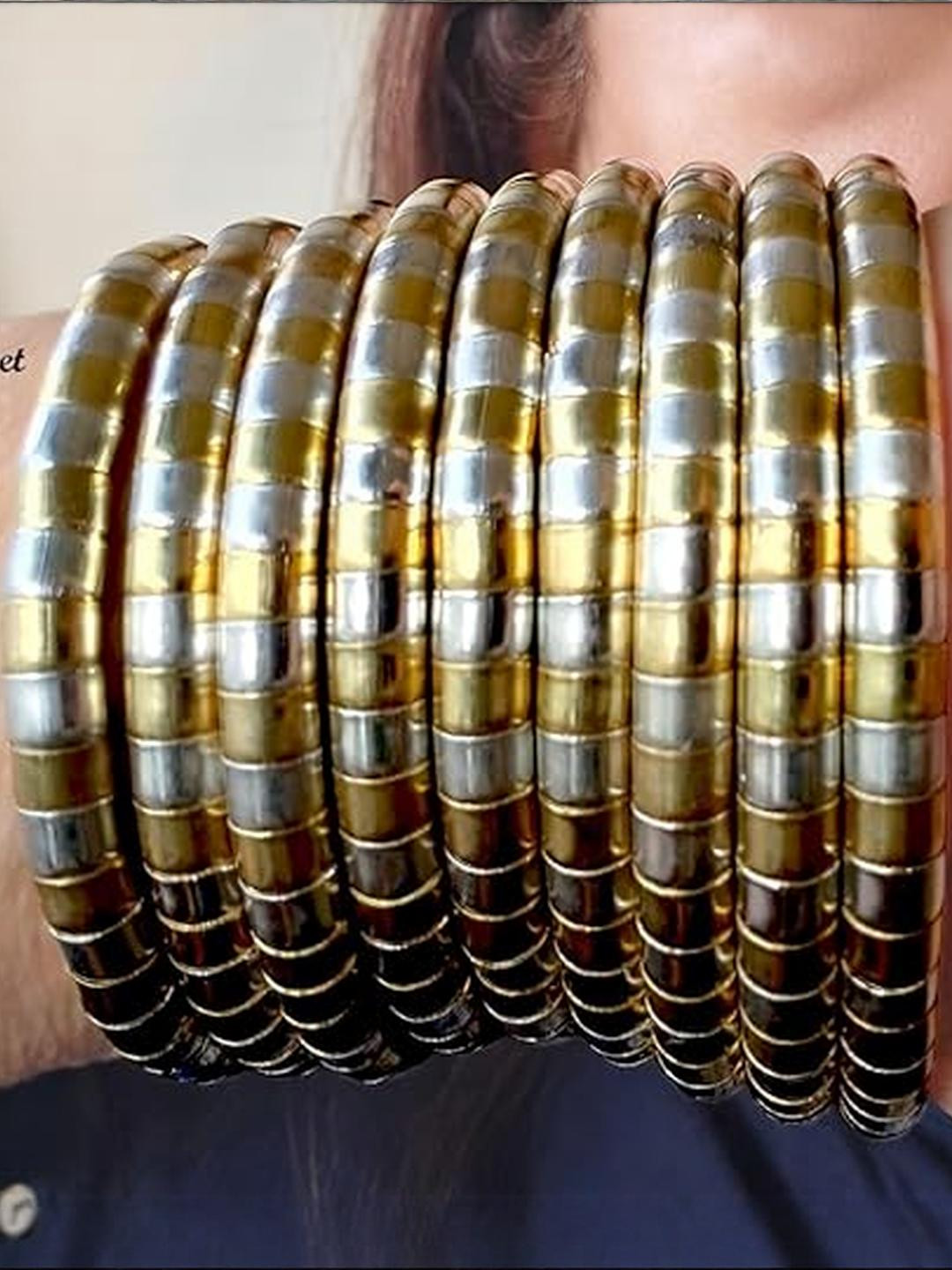 Grace Collections Women Set Of 9 Silver & Gold Plated Bangles