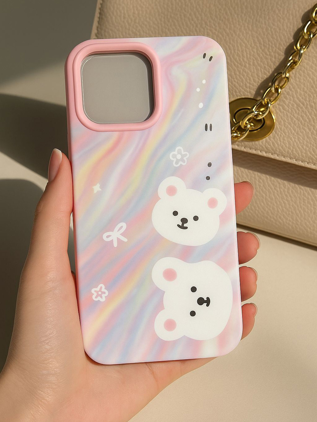 CASE CREATION Rainbow Teddy Bear Printed iPhone 15 Plus Bumper Case