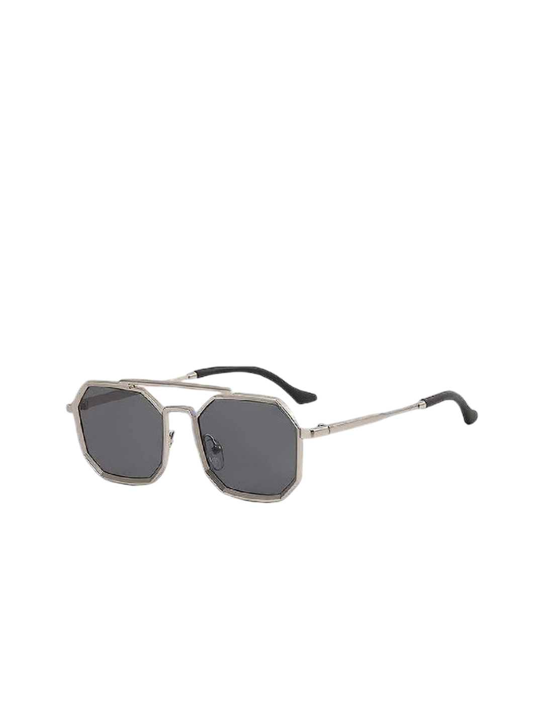 SPADEACES Unisex Octagon Sunglasses with UV Protected SILVER BLACK POLYGON VINTAGE -119