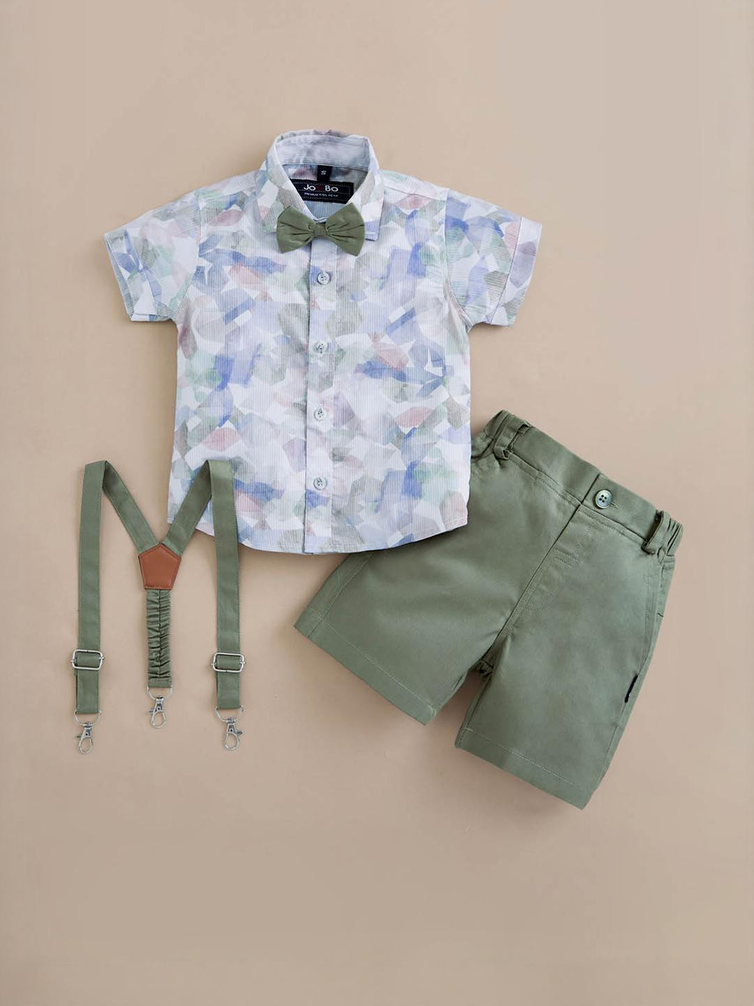 2-Pc Abstract Cotton Suspender Shorts Set