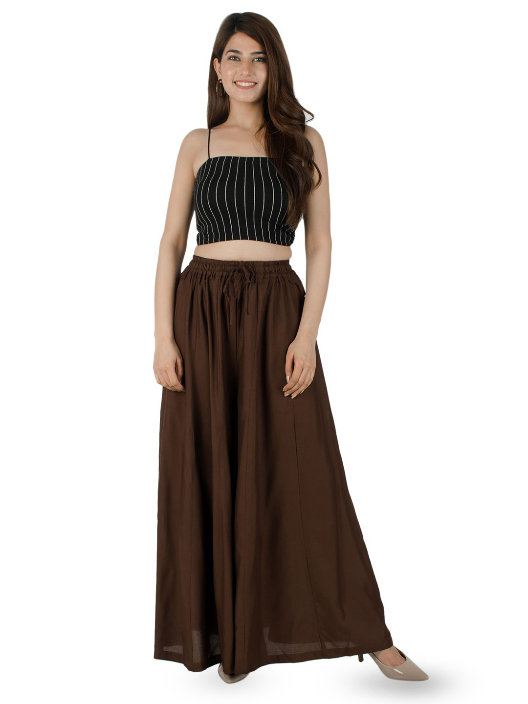 AARMAD Women Solid Loose Fit Flared Palazzos