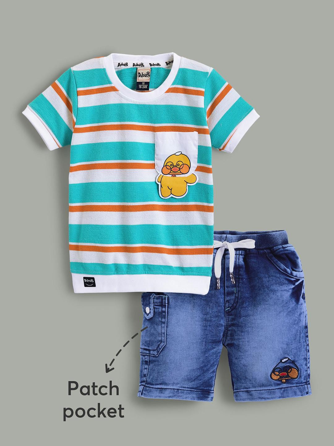 2-Pc Stripe Cartoon Shorts Set