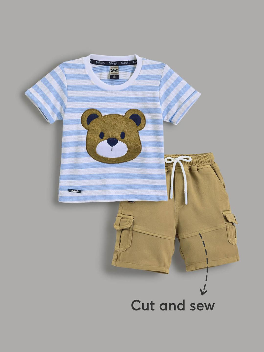 2-Pc Bear Motif Stripe Shorts Set