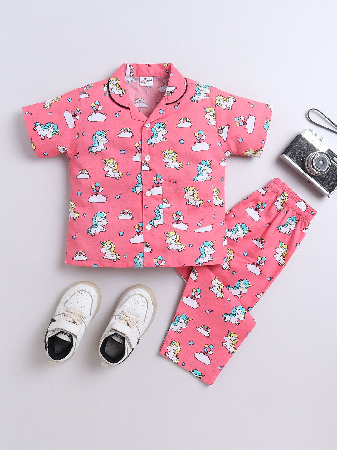 The Magic Wand Graphic Printed Short Sleeves Pure Cotton Shirt With Pyjamas