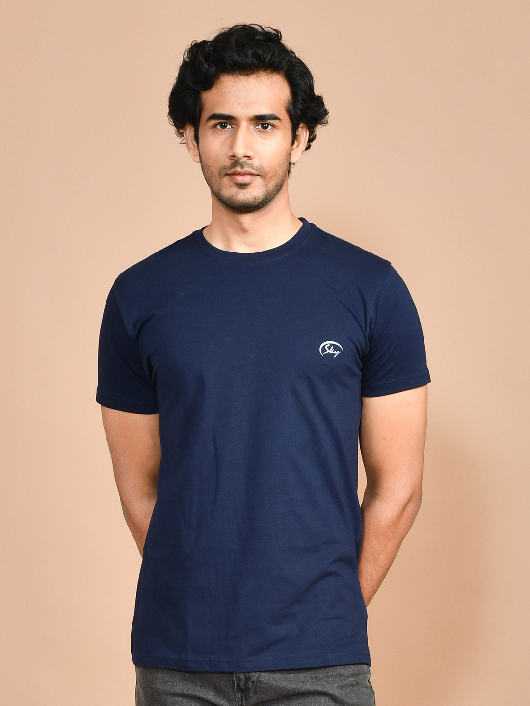 SKYKNIT Brand Logo Printed Slim Fit Cotton T-shirt
