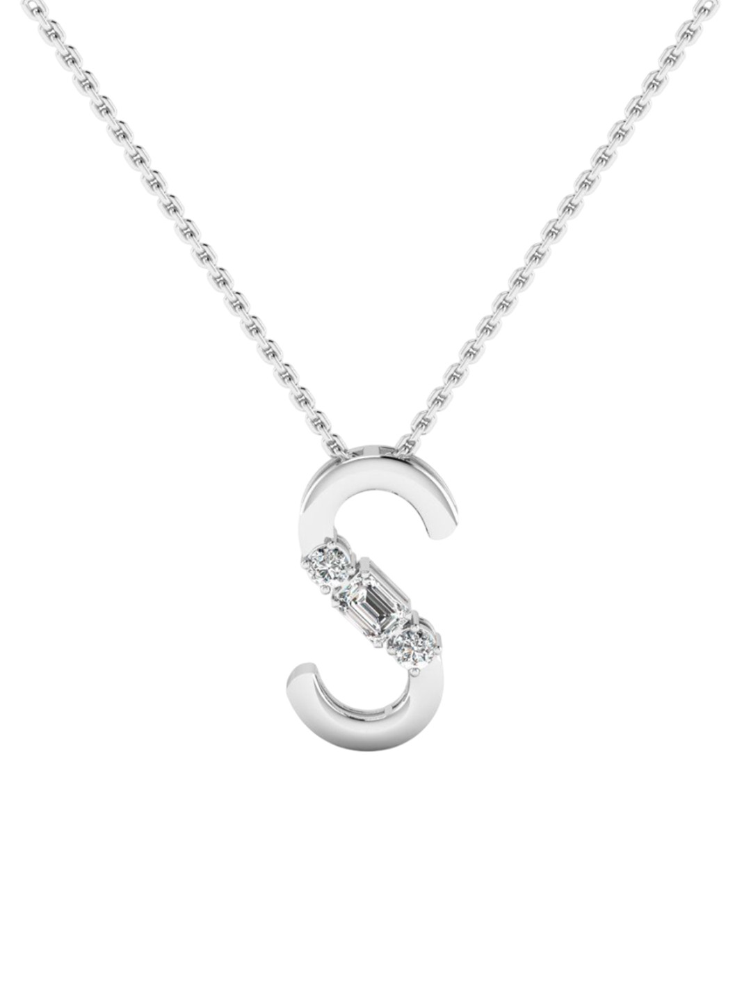 SHINE ETERNAL 14K White Gold Lab Grown Diamond 'S' Alphabet pendant-1.57g