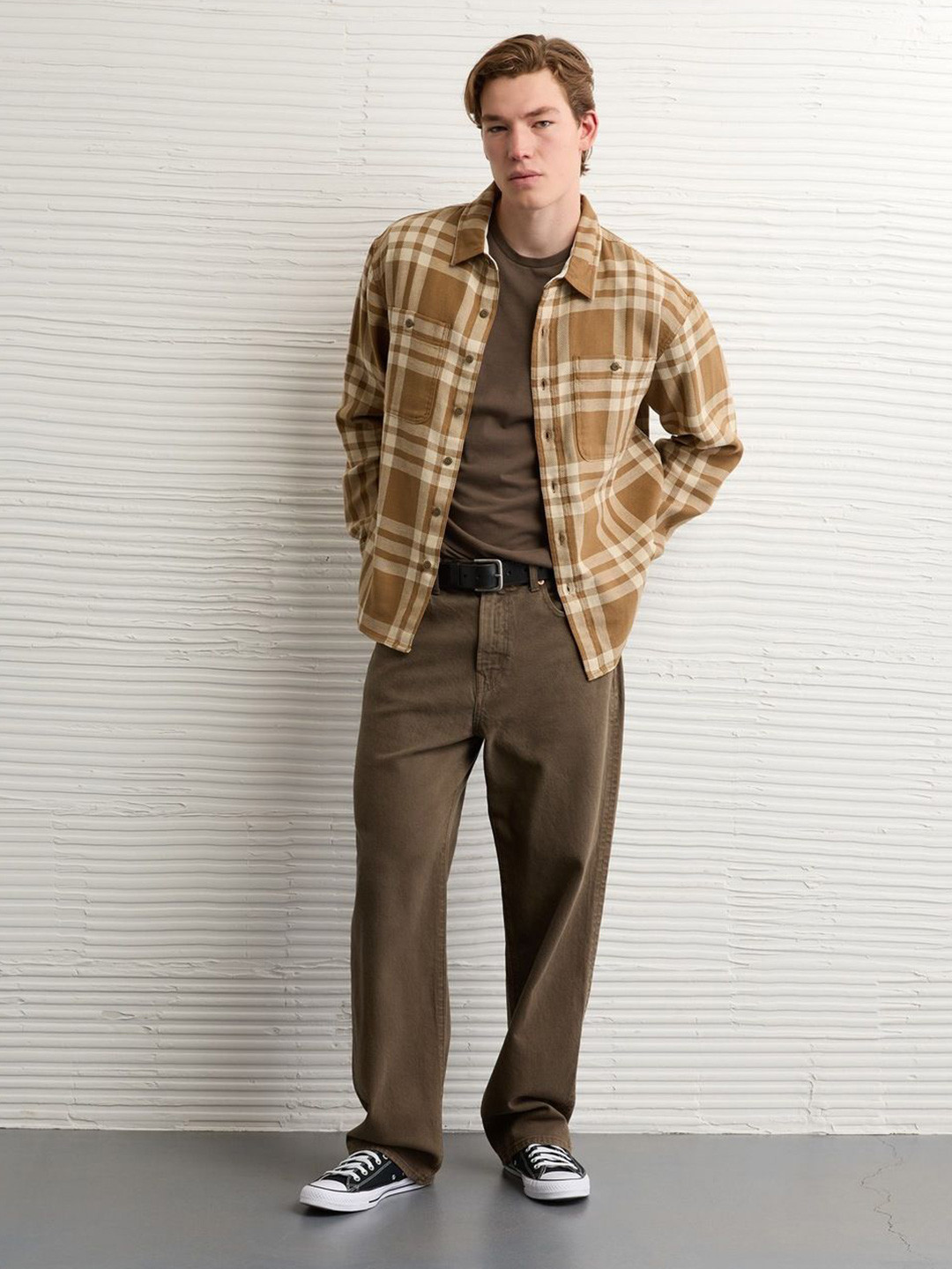 AMERICAN EAGLE OUTFITTERS Horizontal Stripes Checked Cotton Casual Shirt