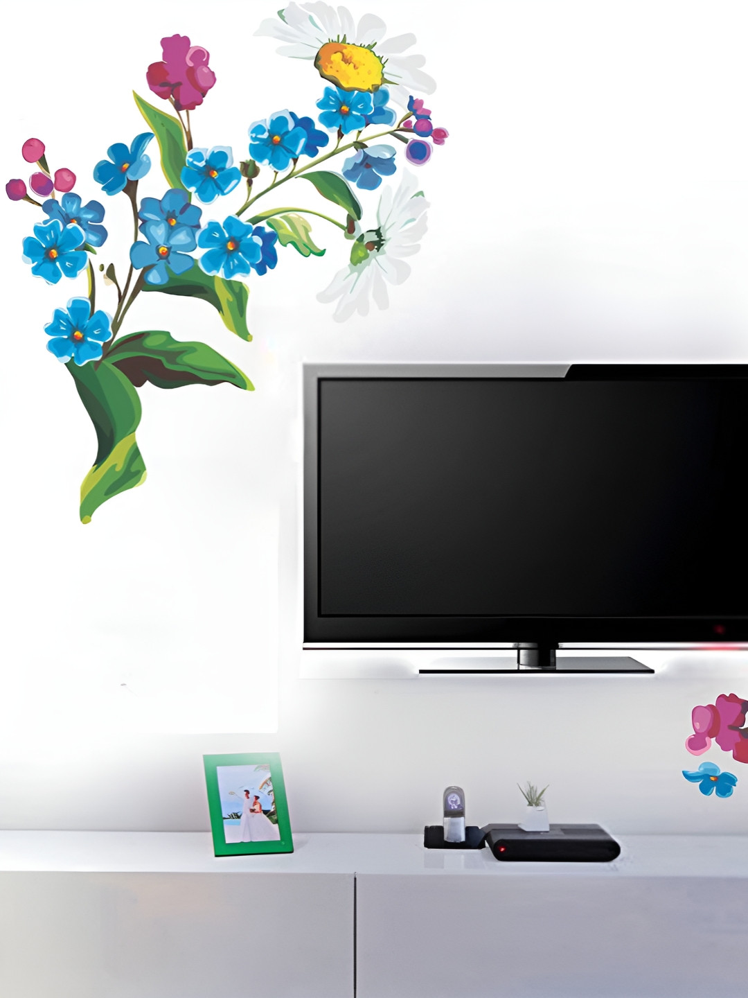 LANSTICK Blue & Green Flower Design Printed Self-Adhesive WallStickers