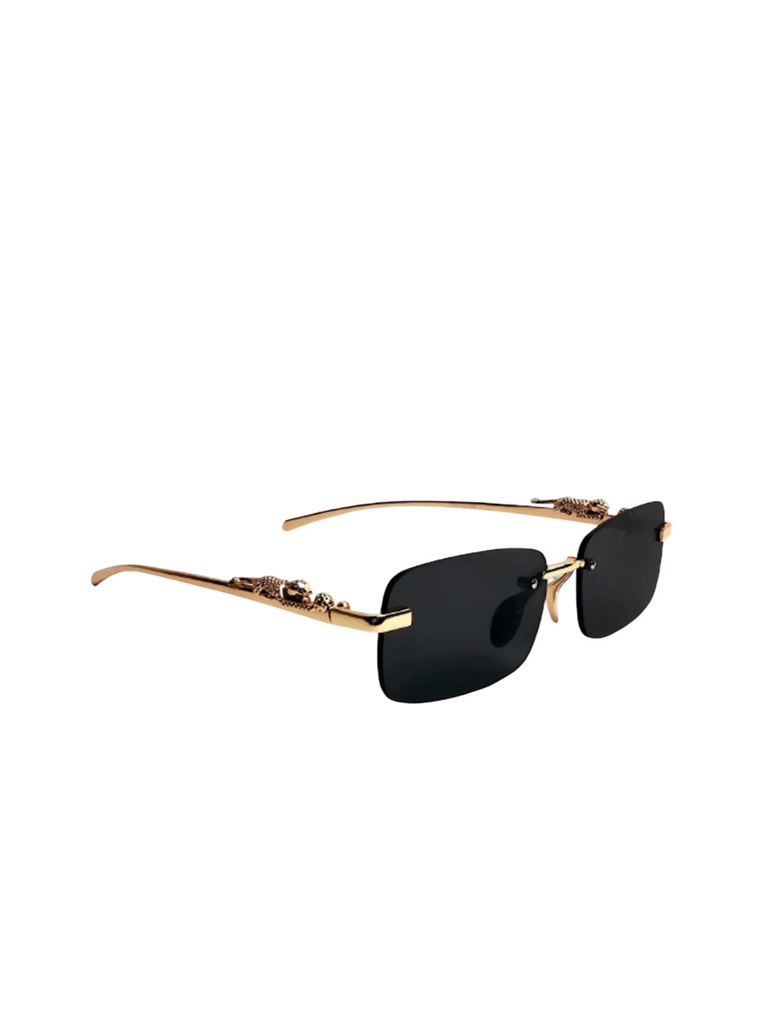 SPADEACES Women Rimless UV Protected Rectangle Sunglasses kARAN GOLD BLACK -03