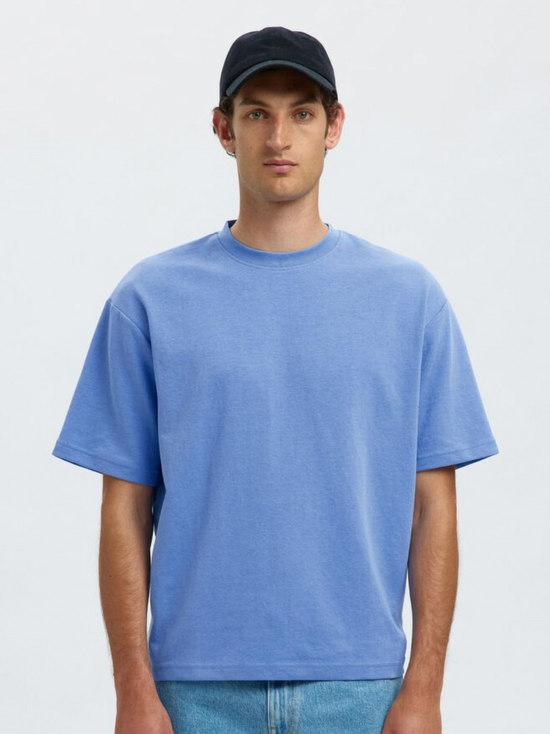 SELECTED Round Neck Oversized Pure Cotton T-shirt