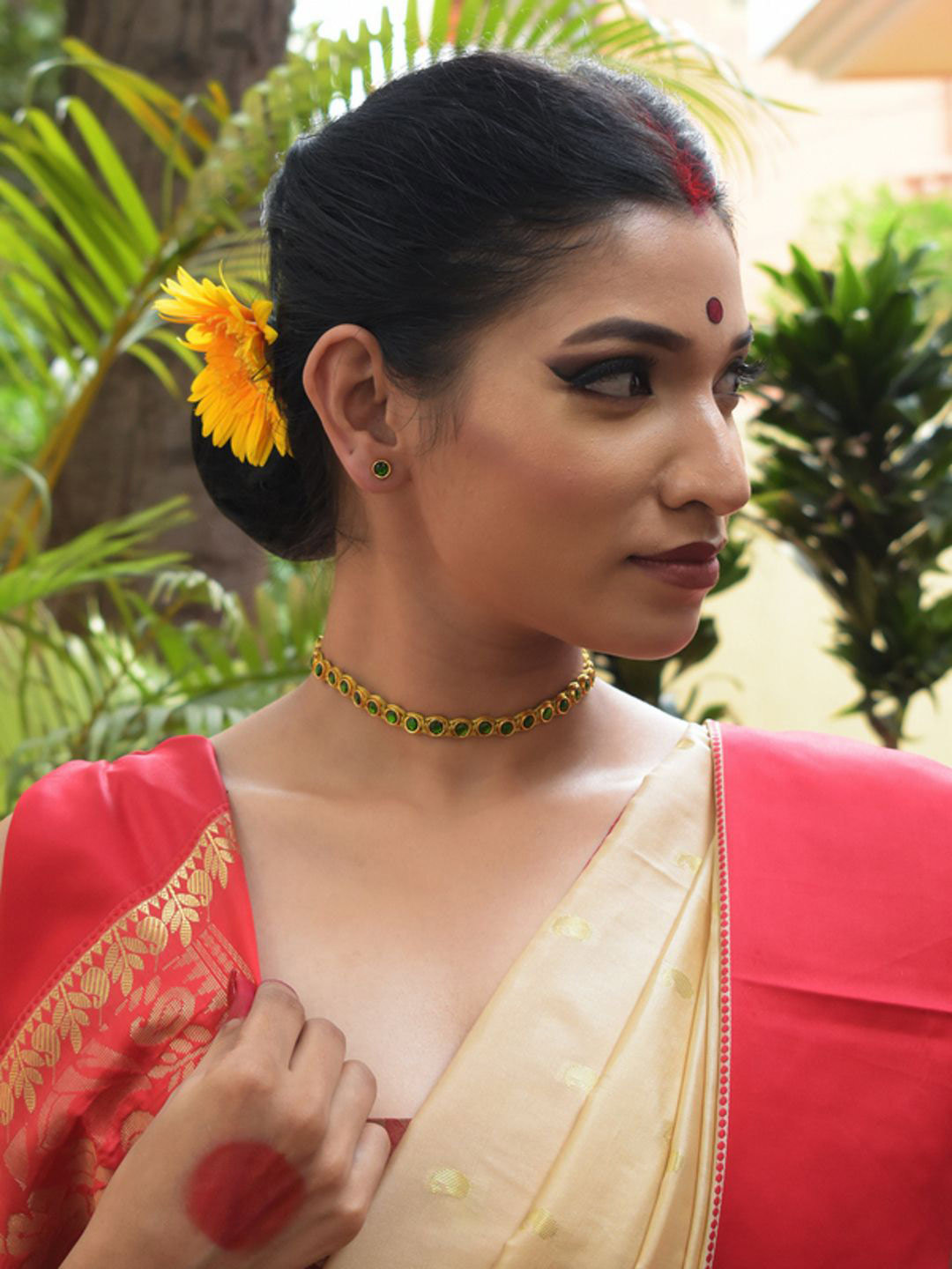 Aarika Brass Gold-Plated Artificial Stones Studded Statement Choker Necklace