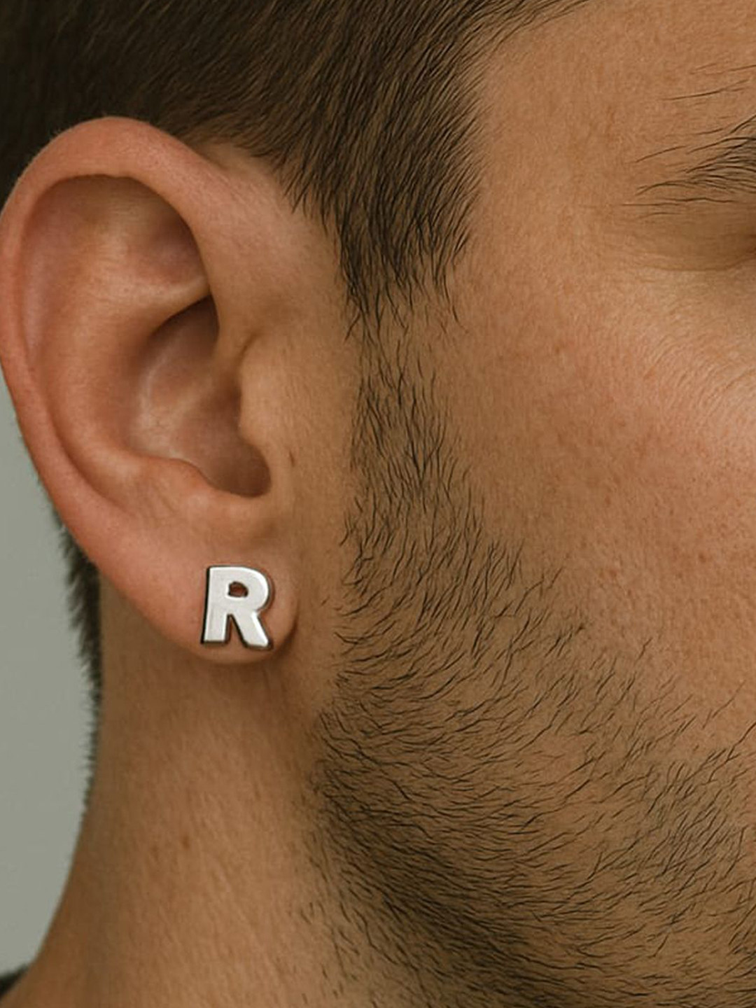 Goldnera Men 925 Sterling Silver Contemporary Letter R Studs