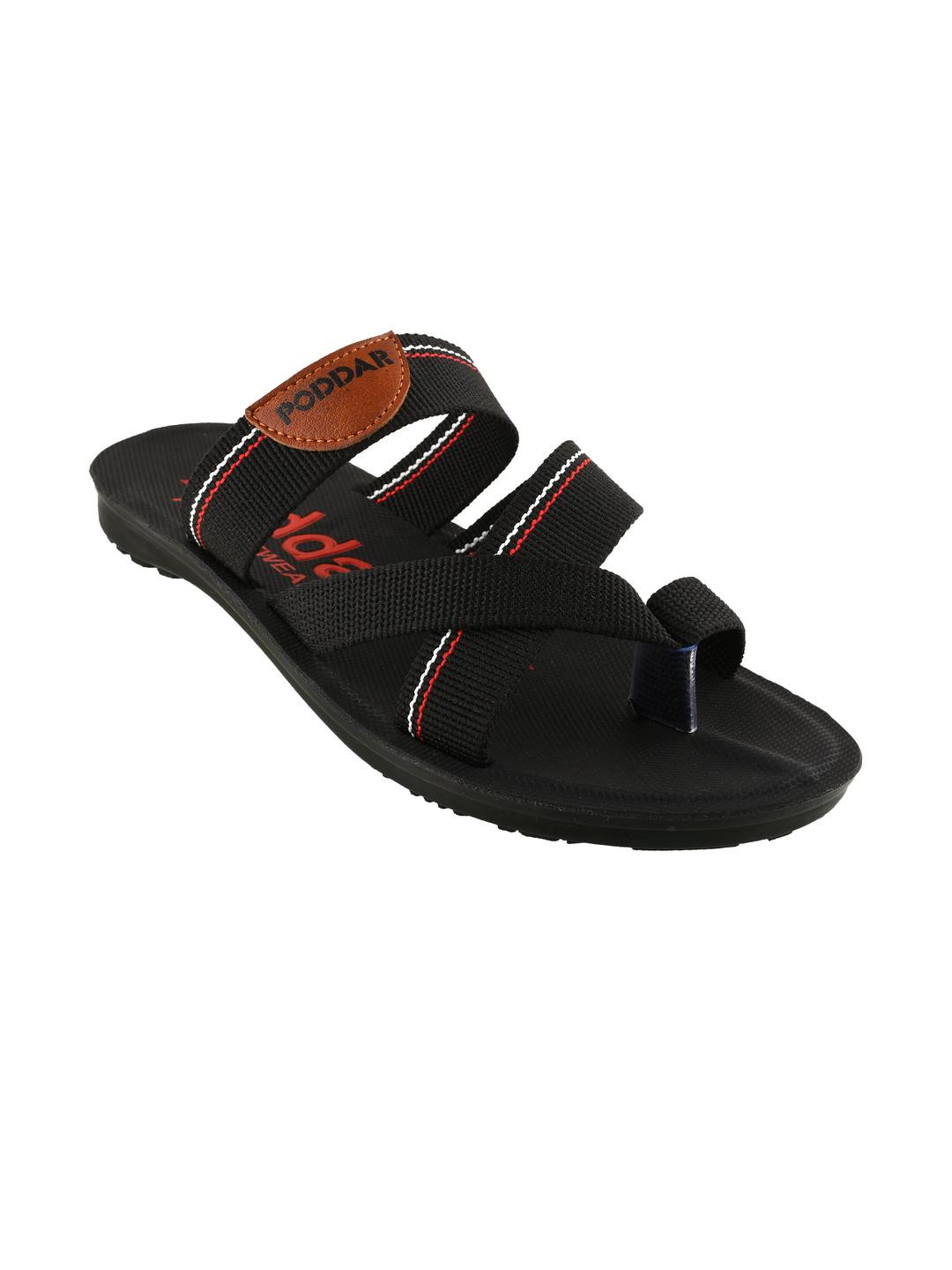 Poddar Men Ethnic Black Toe-Ring Flats with Criss-Cross Elastic Straps