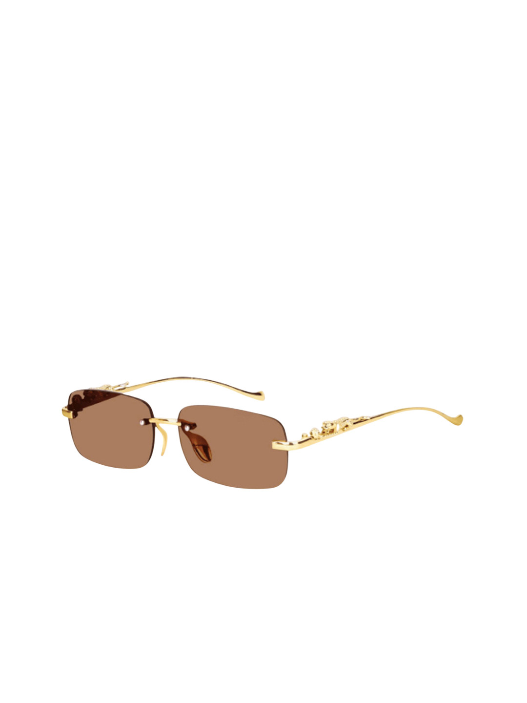SPADEACES Unisex Rimless Rectangle Sunglasses with UV Protected Lens Karan Gold Brown -25