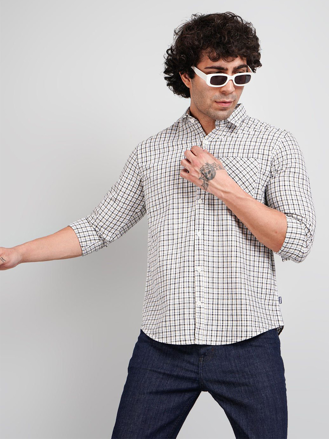 TIM PARIS Checked Regular Fit Cotton Casual Shirt