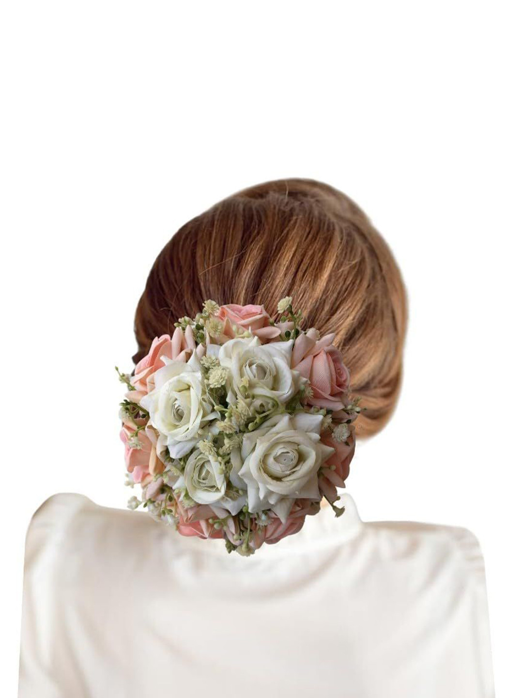 SAMYAK Women Big Sized Hair Bun Handmade Juda Bun- White- Peach