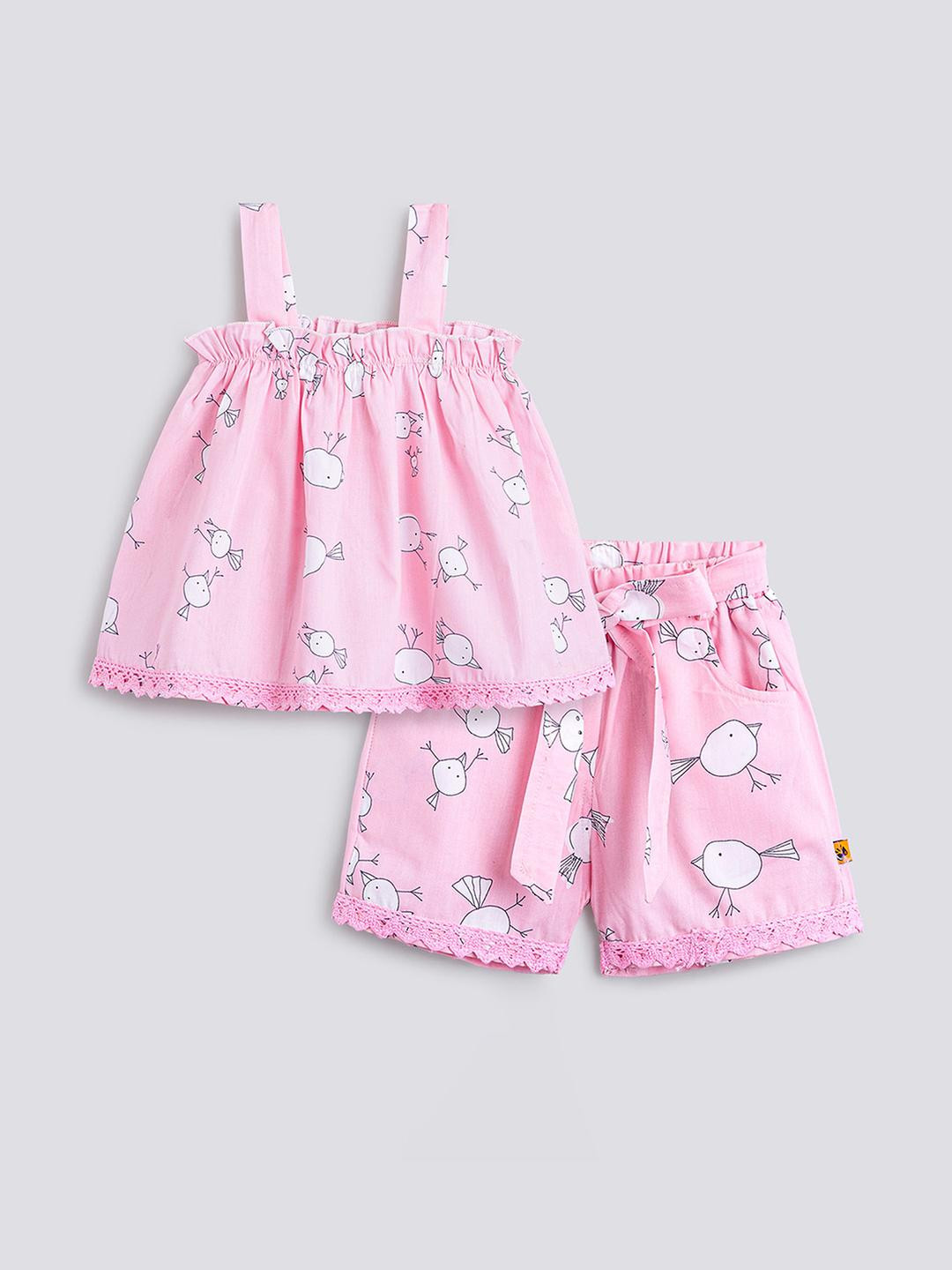 2-Piece Cotton Lace Embellished Short Set