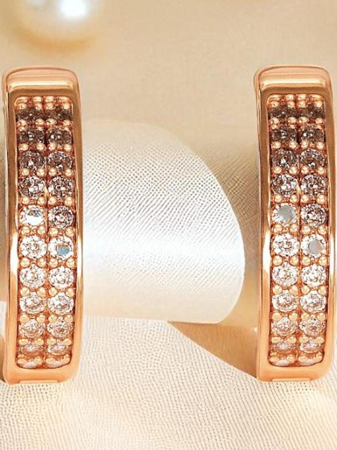 AccessHer Women Fancy Gold-tone Crystal Hoop Earrings