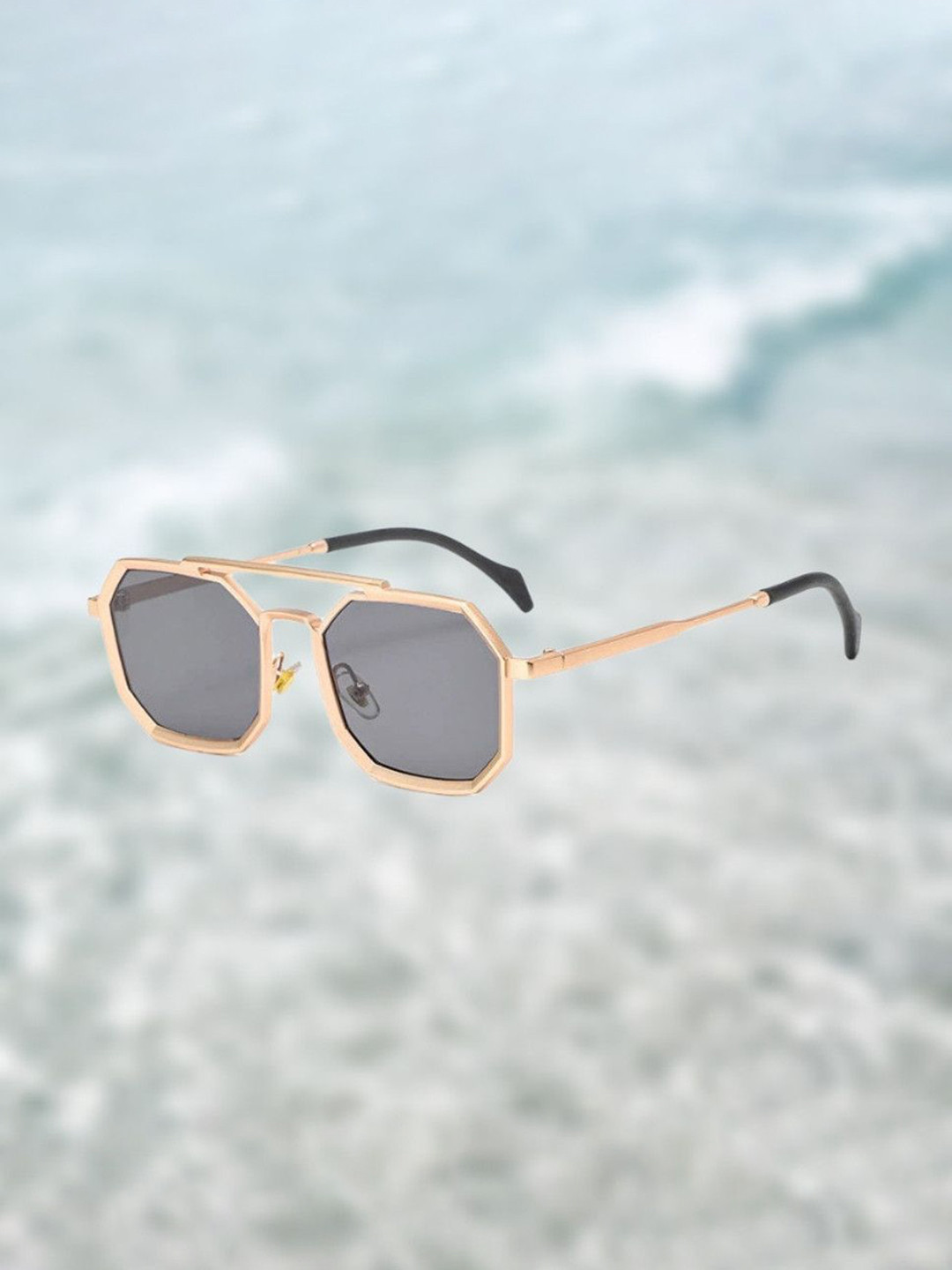 SPADEACES Unisex Octogonal Sunglasses with UV Protected Lens GOLD BLACK POLYGON -351