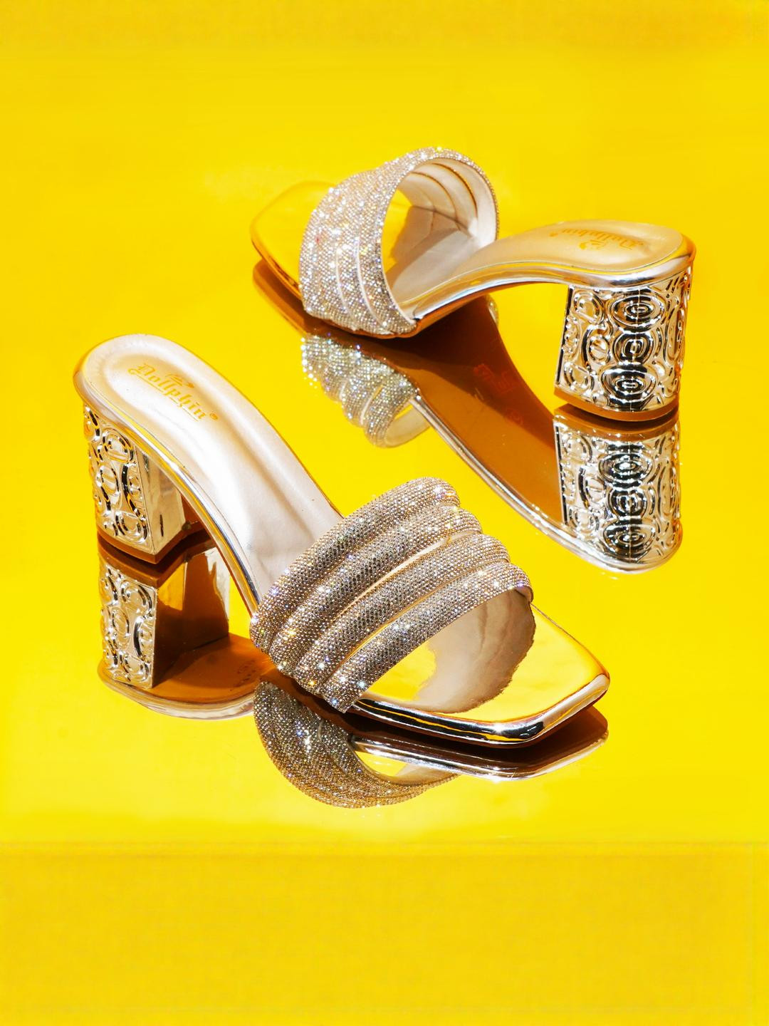 Dollphin Women Silver Open Toe Block Heels Sandals