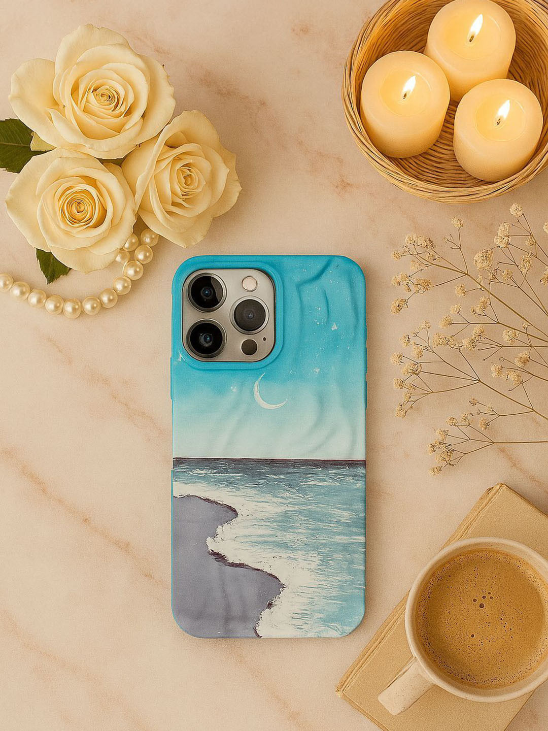 CASE CREATION Women iPhone 13 Pro Max Impact Resistant Aesthetic Ocean Wave Sky Back Case