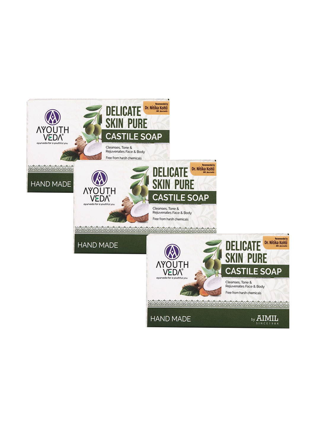 AYOUTHVEDA Set Of 3 Delicate Skin Pure Castile Soap - 110 g Each