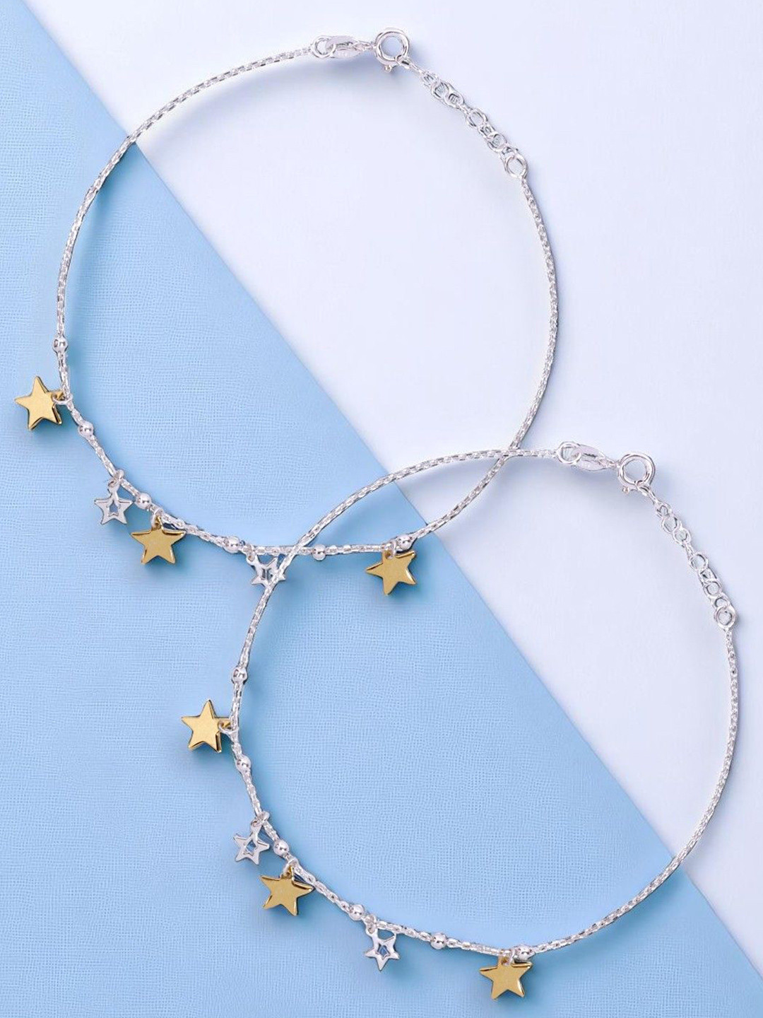 Taraash 925 Sterling Silver-Plated Star Gold Anklets