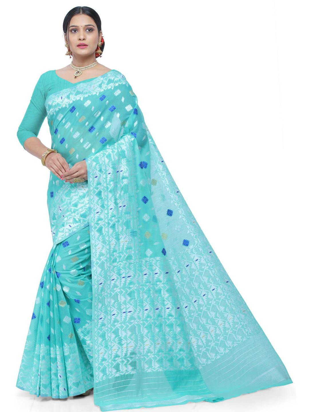 Ruhabs Light Green Woven Design Jamdani Saree