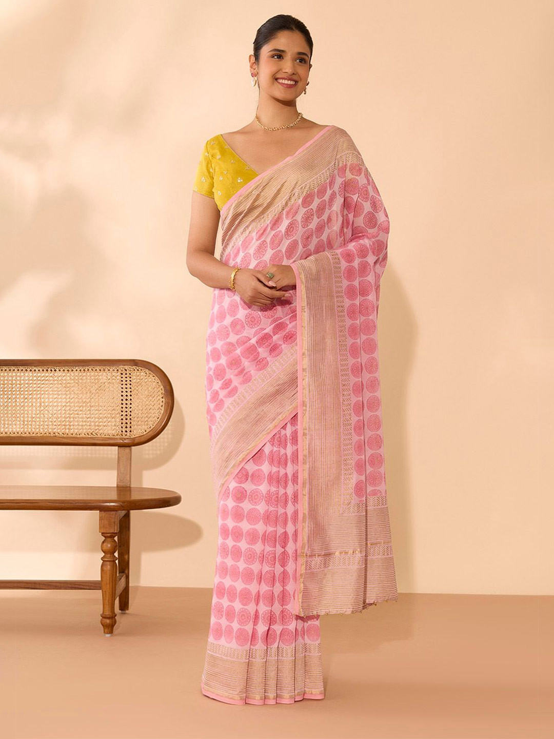 Taneira Ajrak Printed Pure Silk Cotton Block Print Saree