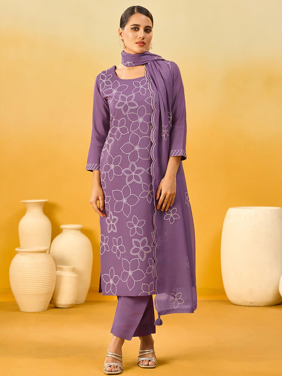 KALINI Women Lavender Silk Blend Kurta Sets