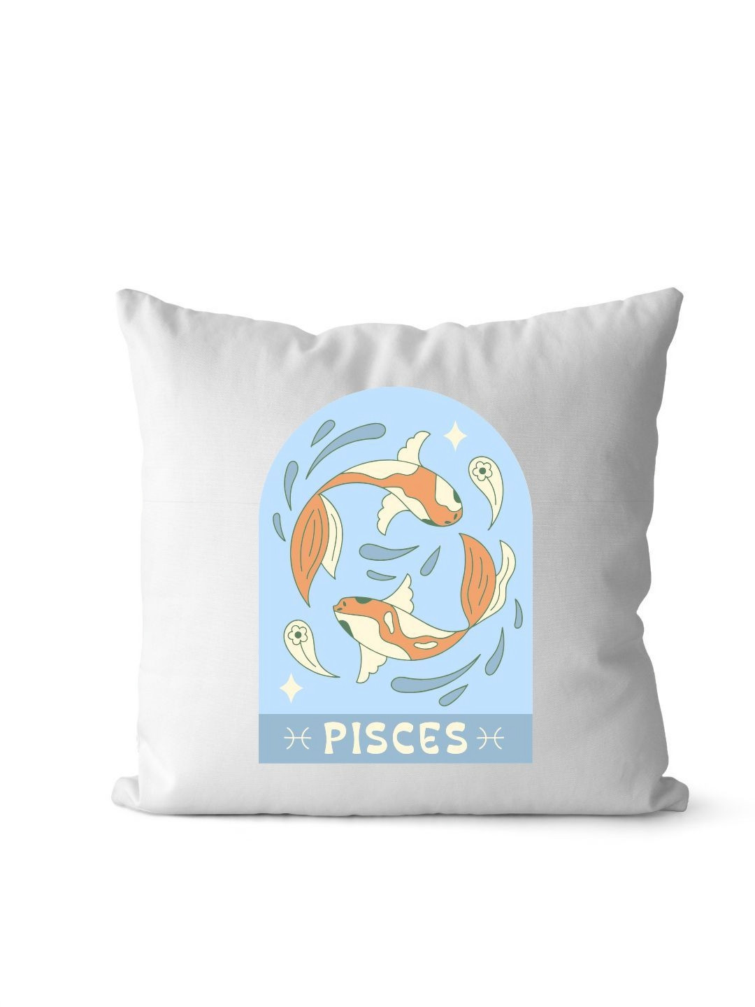 Loops n knots White & Blue Pisces Zodiac Sign Printed Pre-Filled Cushion