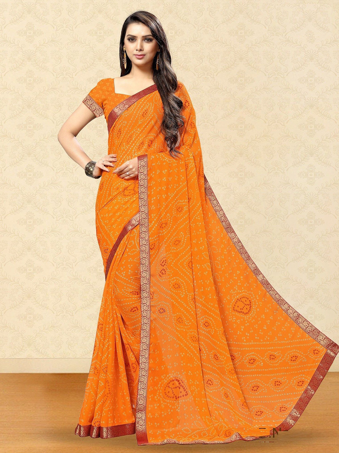 THE FASHION ATTIRE Bandhani Printed Saree with Blouse Piece