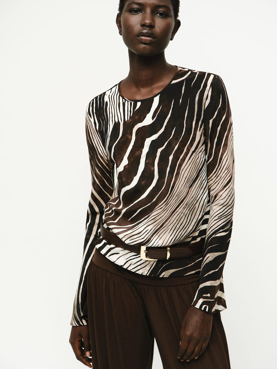 MANGO Zebra Print Round Neck Top