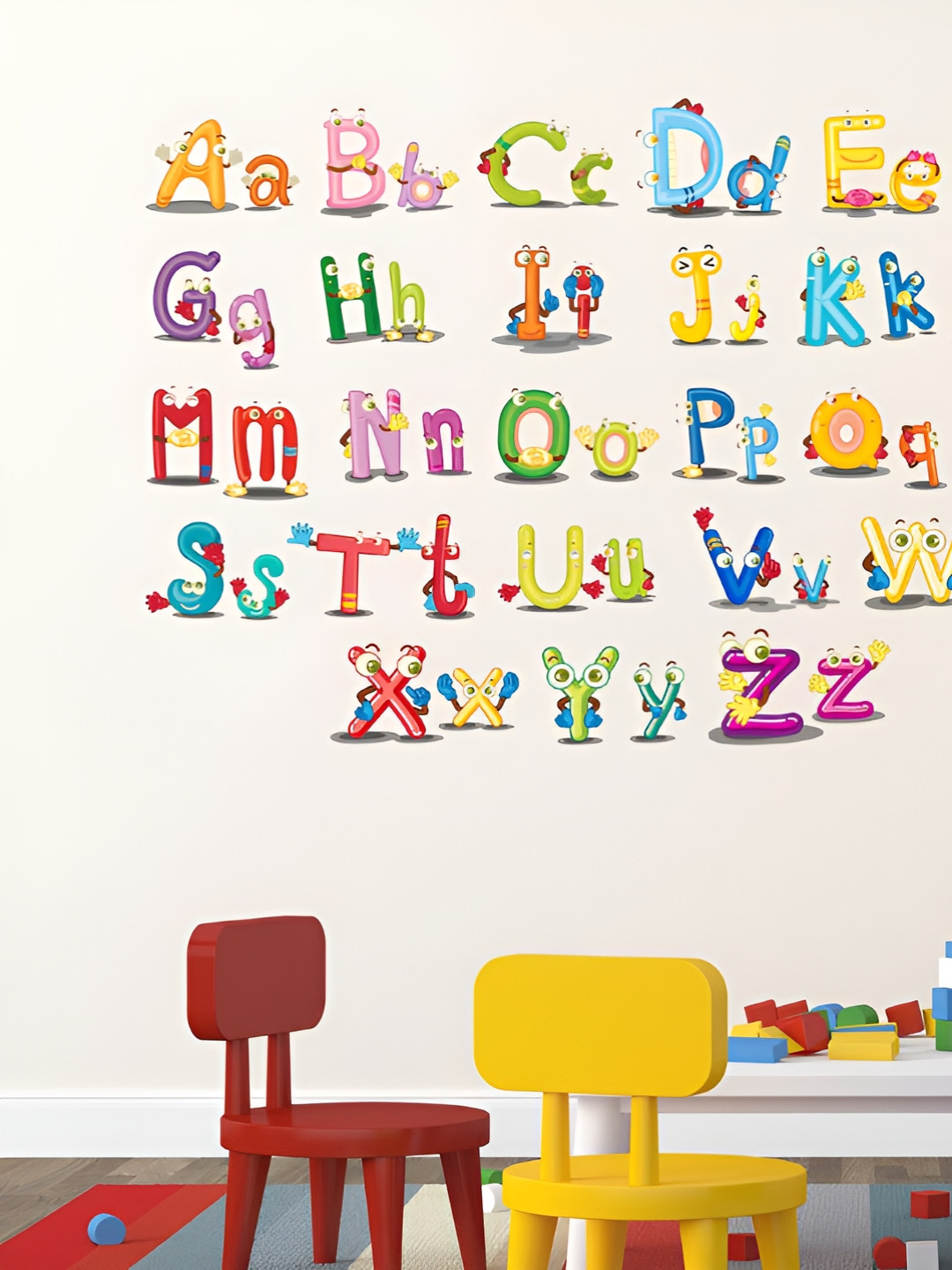 LANSTICK Yellow & Green Alphabet Self-Adhesive Wall Sticker
