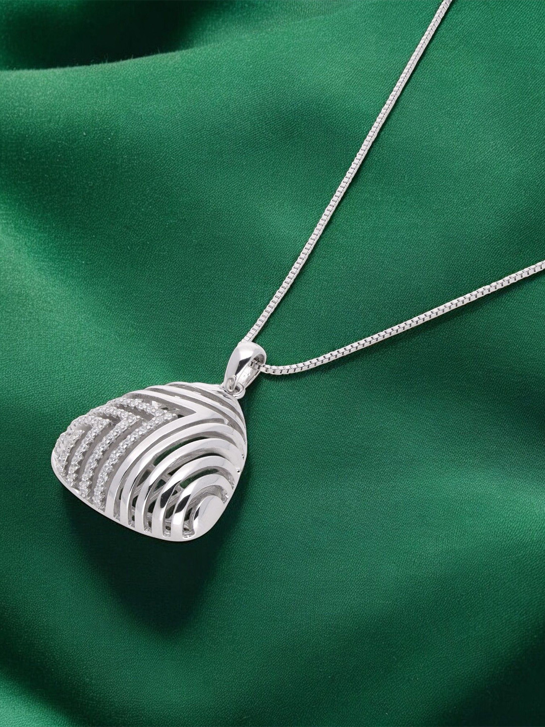 Crash.Club By CKC Silver Silver-Plated Stone Studded Contemporary Pendant with Chain