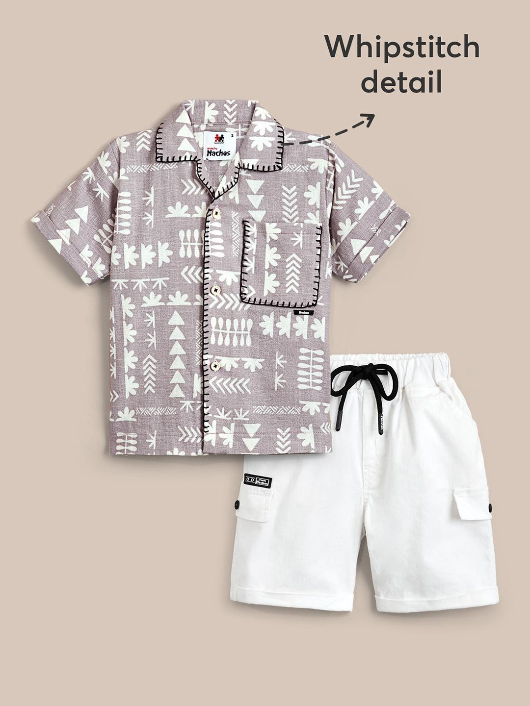 2-Pc Whipstitched Shirt & Shorts