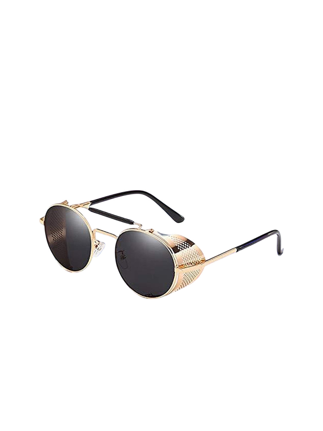 SPADEACES Unisex Round Sunglasses with UV Protected Lens STEAMPUNK GOLD BLACK CUP -49