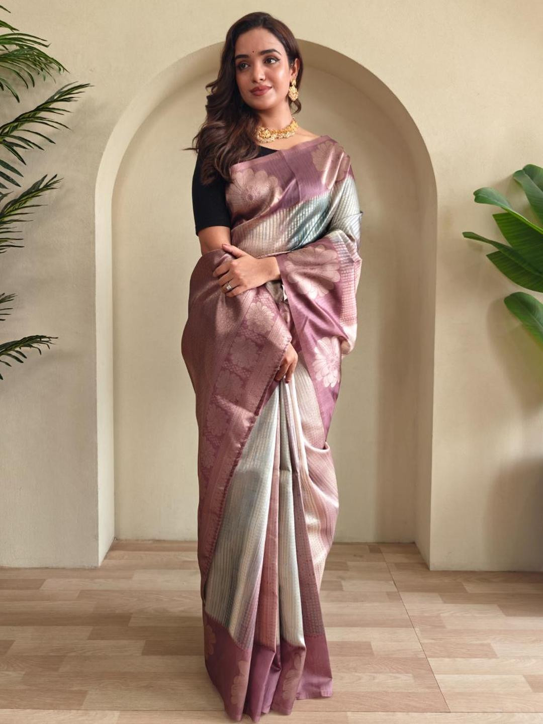 Anouk Brown Silk Blend  Sarees