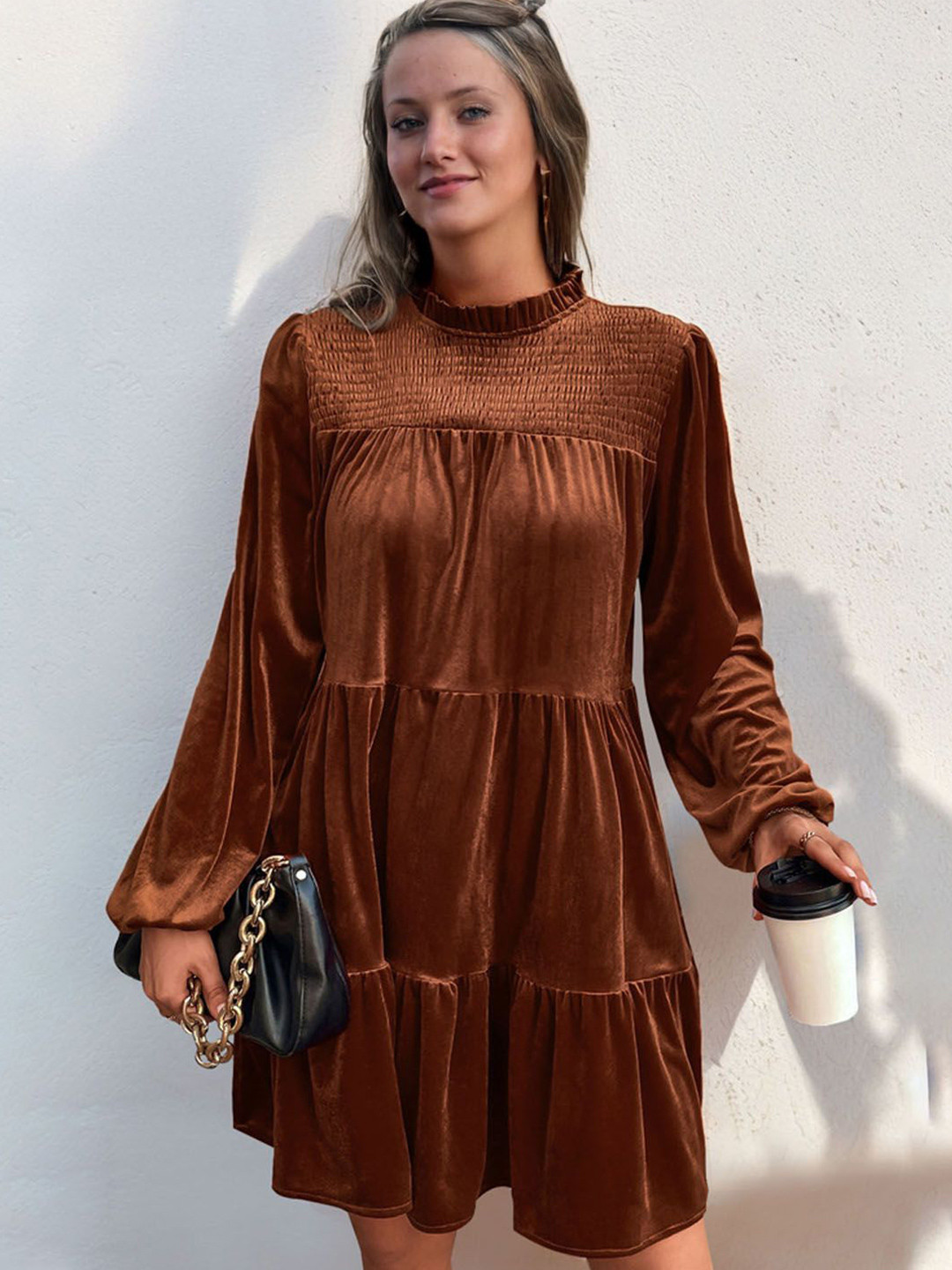 StyleCast Women Gathered or Pleated Velvet A-Line Mini Dress